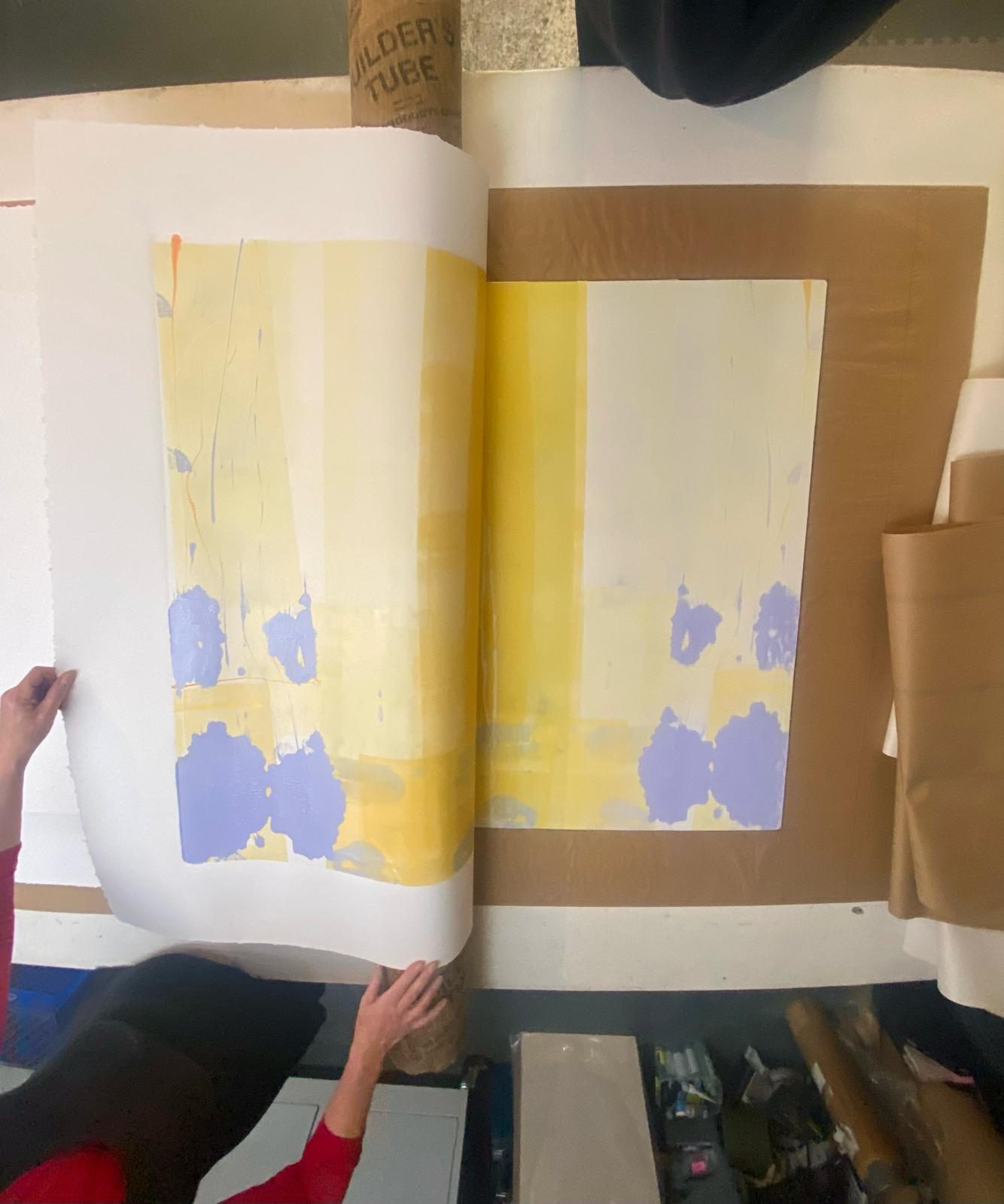 An in-progress monotype on the printing press